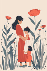 Vector illustration with her kid flowers background