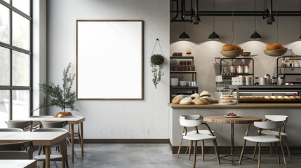 Poster - Mockup blank wall frame with bakery background