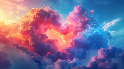 Canvas Print - beautiful colorful valentine day heart in the clouds as abstract background made with generative ai 