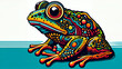Whimsical Waters: Pop Art Illustration of an American Bullfrog Relaxing on a Playful Blue Floor