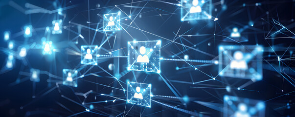 people debating, email client, letters, email, network, in style of futuristic fragmentation, dark b