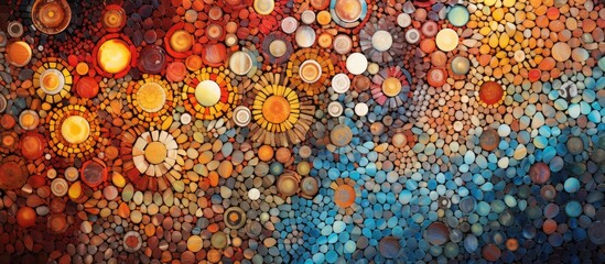 Poster - This artwork resembles a galaxy with vibrant lights radiating from it. The textile pattern creates an electric blue circle, evoking a sense of creative energy in visual arts