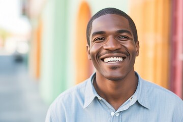 Black African American man smiling happy on a street