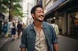 Asian man smiling happy on a street
