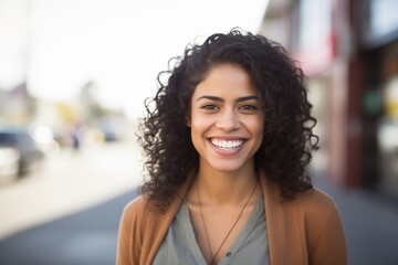 Sticker - Hispanic woman smiling happy face portrait on a street