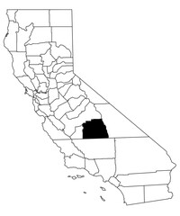 Wall Mural - Map of tulare County in California state on white background. single County map highlighted by black colour on California map. UNITED STATES, US