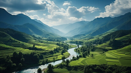 Wall Mural - Aerial view of Rice fields on terraced of Mu Cang Chai, Vietnam