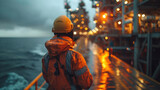 Fototapeta  - An operator recording operation of oil and gas process at oil and rig plant, offshore oil and gas industry, offshore oil and rig in the sea.