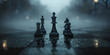 View of chess pieces with dramatic and mystical background, The Battle of Chess Glory