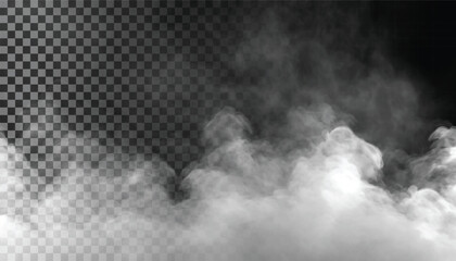 Wall Mural - Fog or smoke isolated transparent background. White cloudiness, mist, smog, dust, vapor PNG