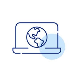 Wall Mural - earth globe on laptop screen. digital interface for users to explore and access information in globa