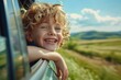 © BOONJUNG - Happy kids looks out the car window, Family holiday vacation travel, Summer road trip concept