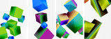 Fototapeta Abstrakcje - Flying 3d shapes, cubes and other geometric elements background design for wallpaper, business card, cover, poster, banner, brochure, header, website