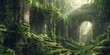 Ancient Library Hidden in the Jungle Background - Ancient library hidden within the depths of a lush jungle, its stone structures covered in moss and ivy created with Generative AI Technology