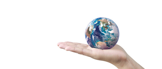 Globe ,earth in human hand, holding. Earth image provided by Nasa