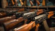 © klss777 - A row of AK-47 Kalashnikov assault rifles.