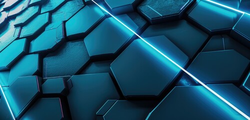 Wall Mural - Futuristic Blue Hexagonal Digital Background