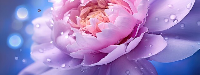 Poster - Close up of beautiful pink peony flower with water drops on petals