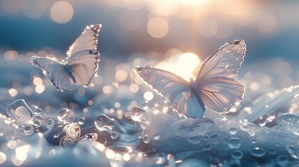 Digital technology butterflies flying over the snow fantasy scene abstract graphic poster web page PPT background