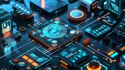Wall Mural - exploring the theme of technology and innovation through futuristic gadgets and devices.