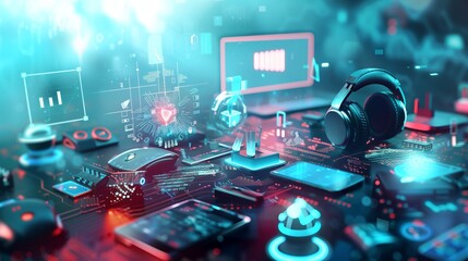 Wall Mural - innovative technology concept featuring futuristic gadgets.