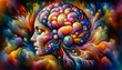 Colorful artistic illustrations that represent the brain and conscious with woman face. Mental health concept