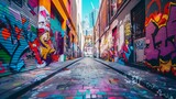 Fototapeta Perspektywa 3d - Urban alley adorned with graffiti art