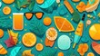 Pattern with tropical fruit and sunglasses. illustration.