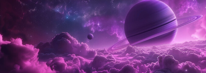 Wall Mural - Mystical Purple Sky with Planets and Stars