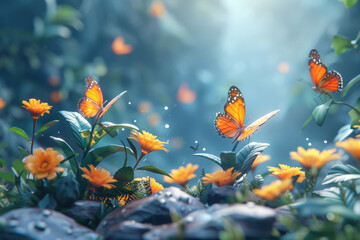  butterfly in spring flowers