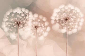 Wall Mural - Wallpaper with dandelions flowers in neutral monochrome color palette.