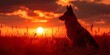 Shepherd Dog Silhouetted Against a Majestic Sunset. Concept Sunset Photography, Animal Silhouette, Breathtaking Landscape, Nature Portrait