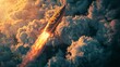 Bitcoin symbol on a rocket soaring skyward