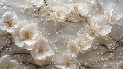 Poster - white piece of fabric has beautiful white flowers poster background