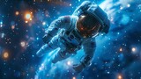 Fototapeta  - Dreamy scene of a kid astronaut floating in zero gravity