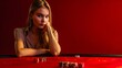 Generative AI : pretty young woman gambling on red table