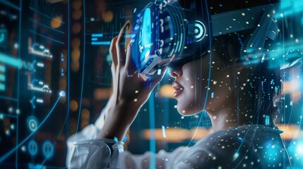 Aufkleber - Generative AI : engineer use augmented mixed virtual. iot smart technology futuristic in industry