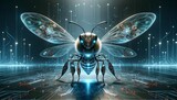 Fototapeta Kosmos - 3D image of a bee that integrates organic and robotic elements in a sci-fi theme