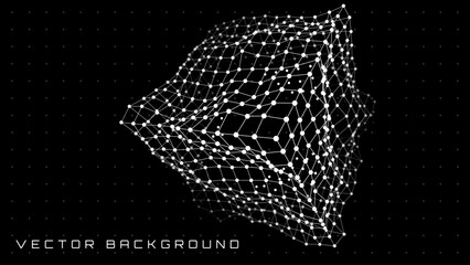 Fototapete - Cube. Object with Dots and Lines. Molecular Grid. 3D Cube Geometric Technology Style Baner Design. Vector Illustration. Futuristic Connection Structure for Technology or Science Concept.