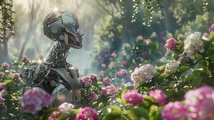 A Cybernetic Garden of AI Ideas: A surreal garden filled with AI-inspired flora and fauna, symbolizing the fertile ground for innovation and exploration in the field of artificial intelligence