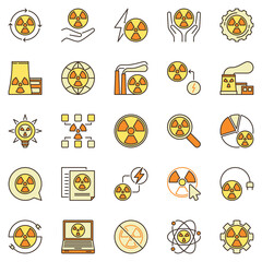 Sticker - Nuclear Power colored icons set. Radiation and Radioactive concept vector symbols