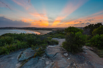 Wall Mural - Beautiful sunset rays view from Dee Why Headland, Sydney, Australia.