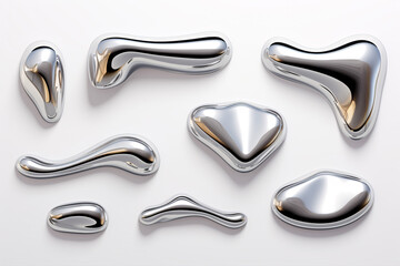 Inflated metal objects showcased in a realistic 3D Chrome abstract liquid shapes scene.