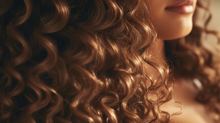 Canvas Print - Close up of a woman with long curly hair, perfect for beauty and fashion concepts