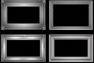 Poster - Four elegant silver picture frames displayed on a sleek black background. Ideal for showcasing memories or artwork