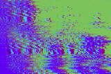 Fototapeta Kwiaty - Distorted with Motion glitch effect Abstract neon purple, green, pink interlaced digital background texture. Futuristic striped glitched cyberpunk design. Retro rave 90s, 2000s, vaporwave, lo-fi style