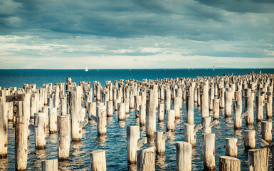 Wall Mural - The view of the Princes Pier in Melbourne in cloudy days