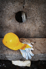 Wall Mural - yellow helmet on a work site