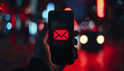 Aufkleber - notification of email spam threats on smartphones, attacks, malware.