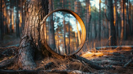 Wall Mural - Round mirror in the forest. Reflection of nature